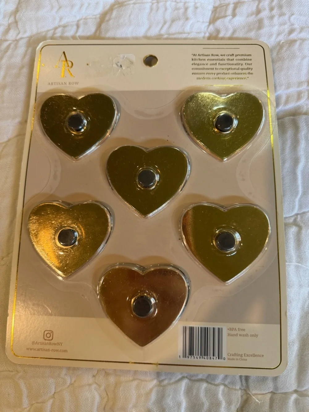 Artisan Gold Heart Bag Clips - Set of 6